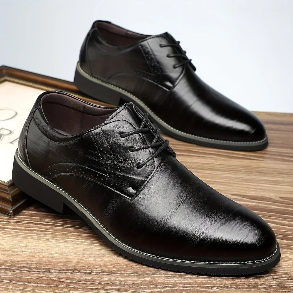 Santimon Mens US 6.5 Black Dress Shoes Fashion Oxford Leather Lace up Classic Mo